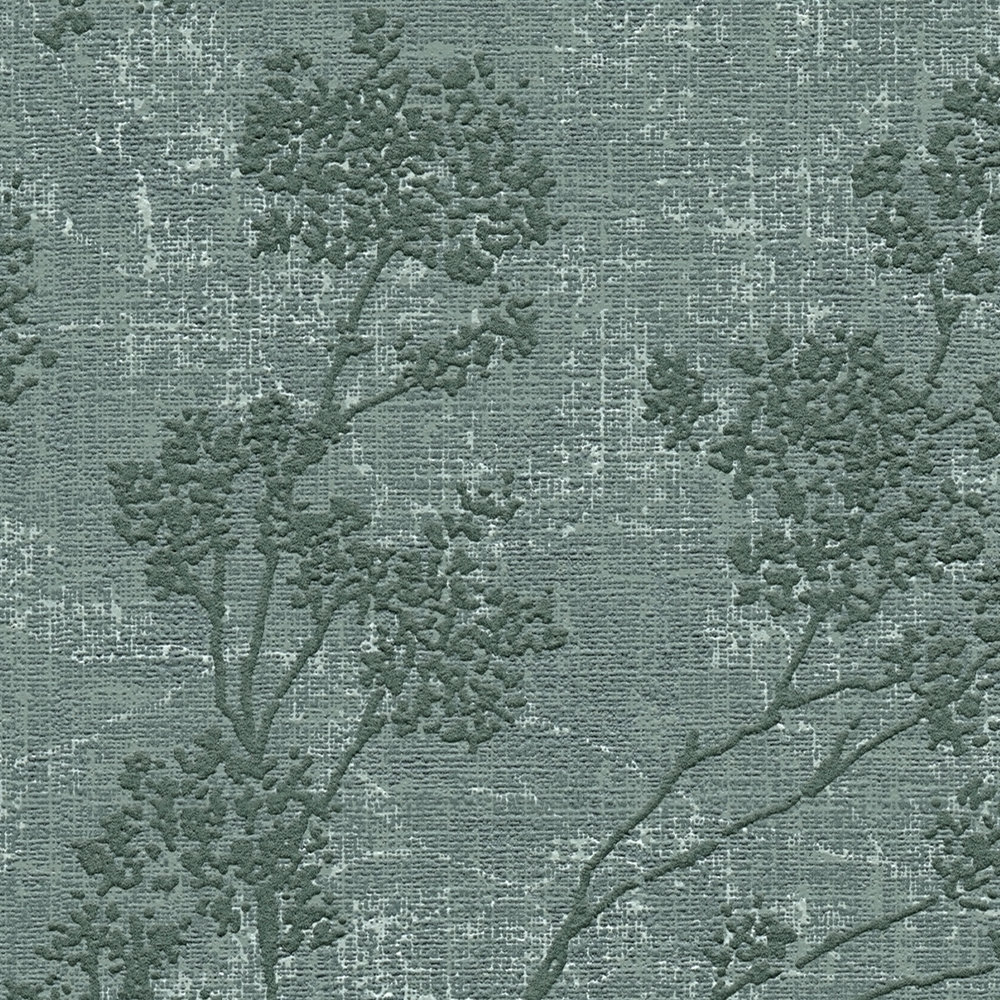            behang bladeren patroon in linnen look - groen
        