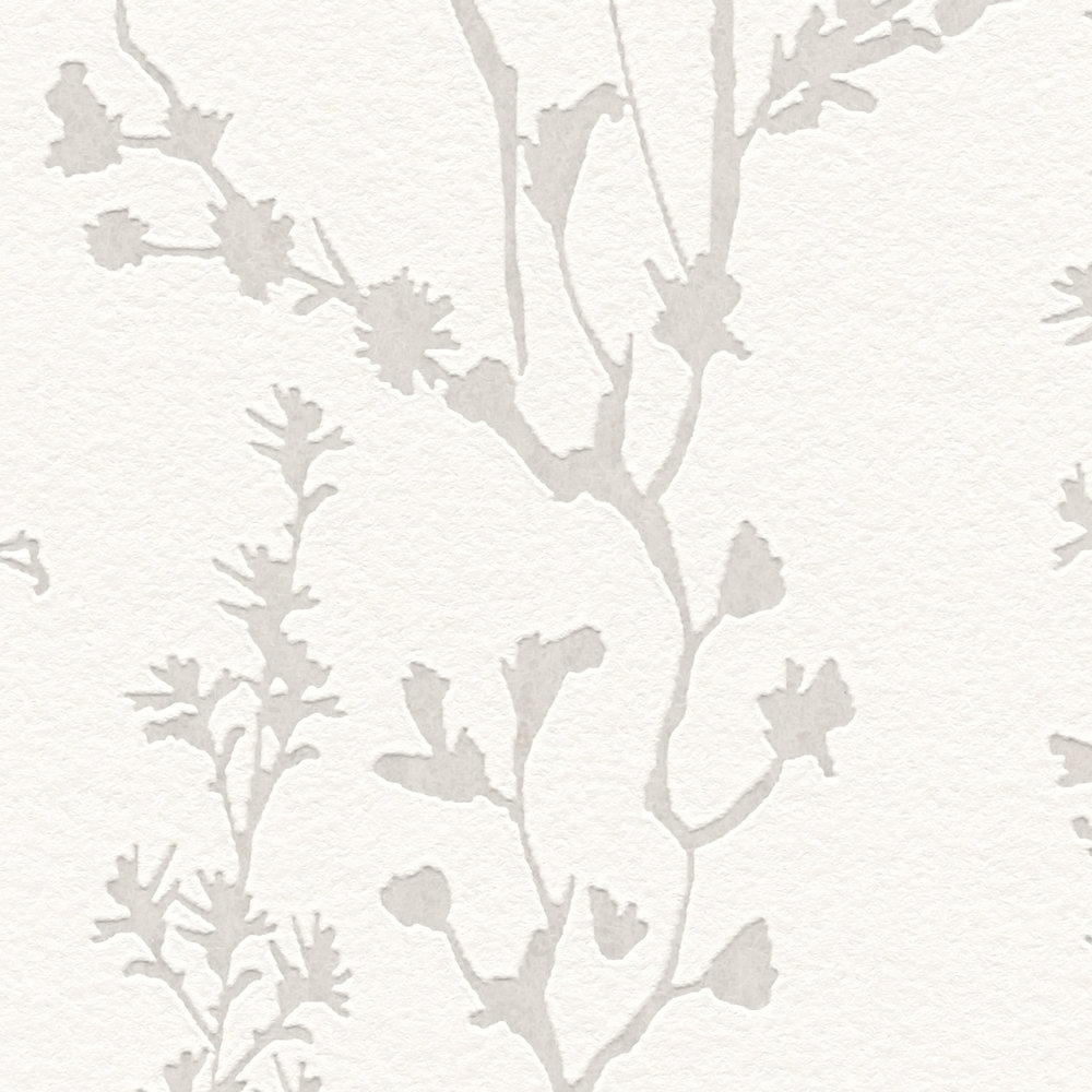             Vliesbehang zacht gras- en bloemmotief - wit, grijs
        