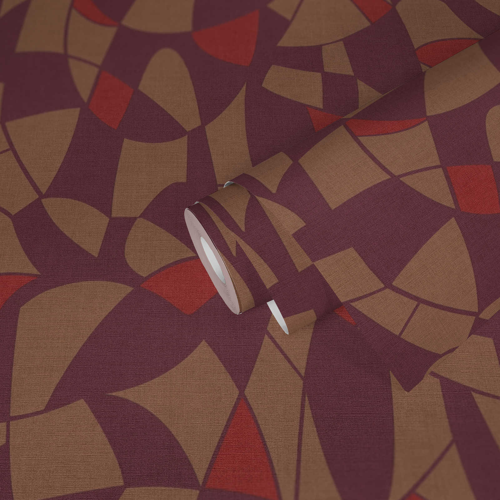             Non-woven wallpaper in dark colours in an abstract pattern - purple, brown, red
        