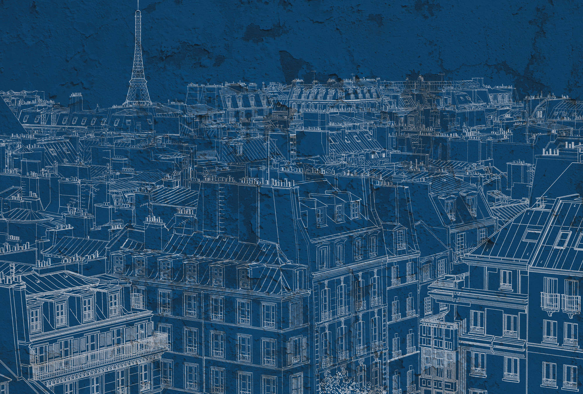             Parijs Blauwdruk Ontwerp & Skyline Behang - Blauw, Wit
        