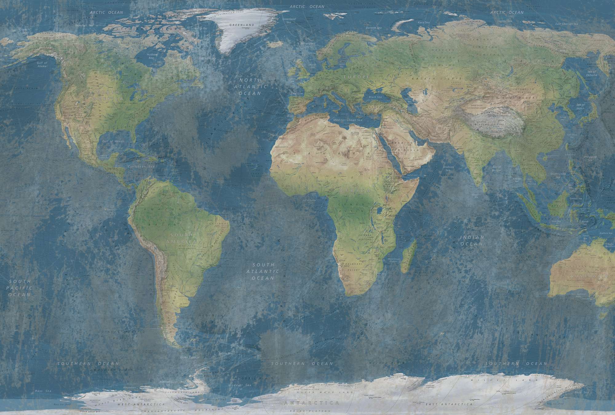             Mural del mapa del mundo en combinación de colores naturales
        