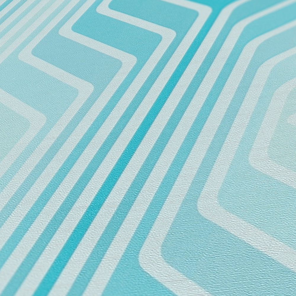             Diamond pattern on retro non-woven wallpaper - blue, light blue, turquoise
        