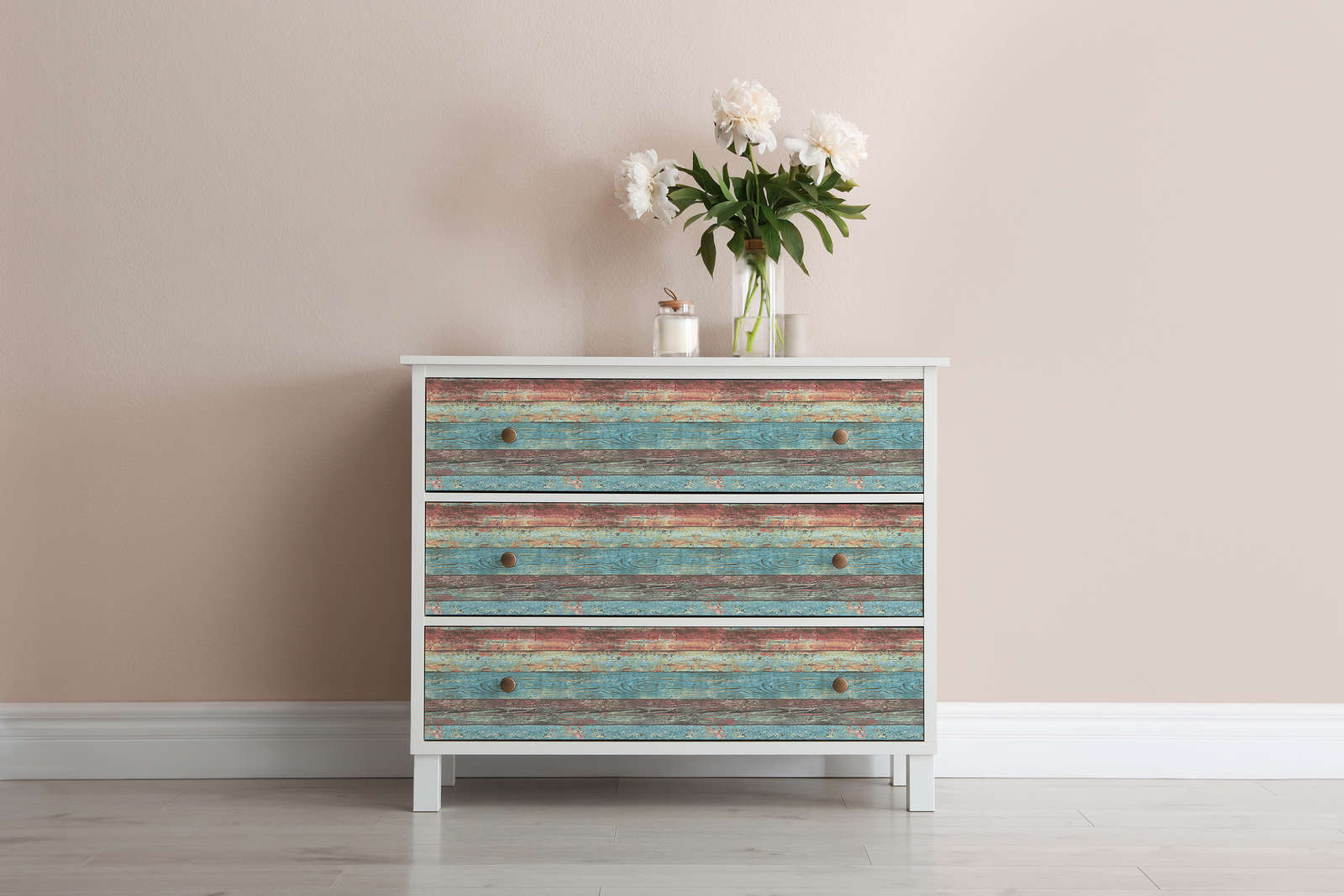             Wallpaper shabby chic wood look used look - colourful
        