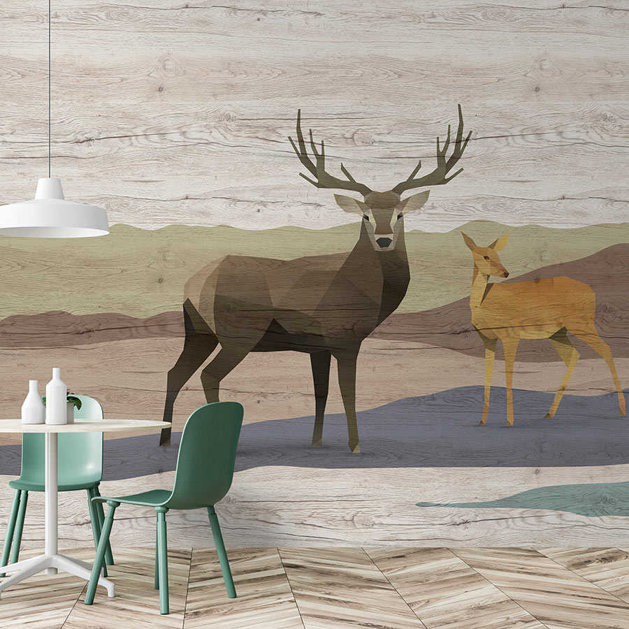         Yukon 2 - photo wallpaper wood grain, deer & roe design
    