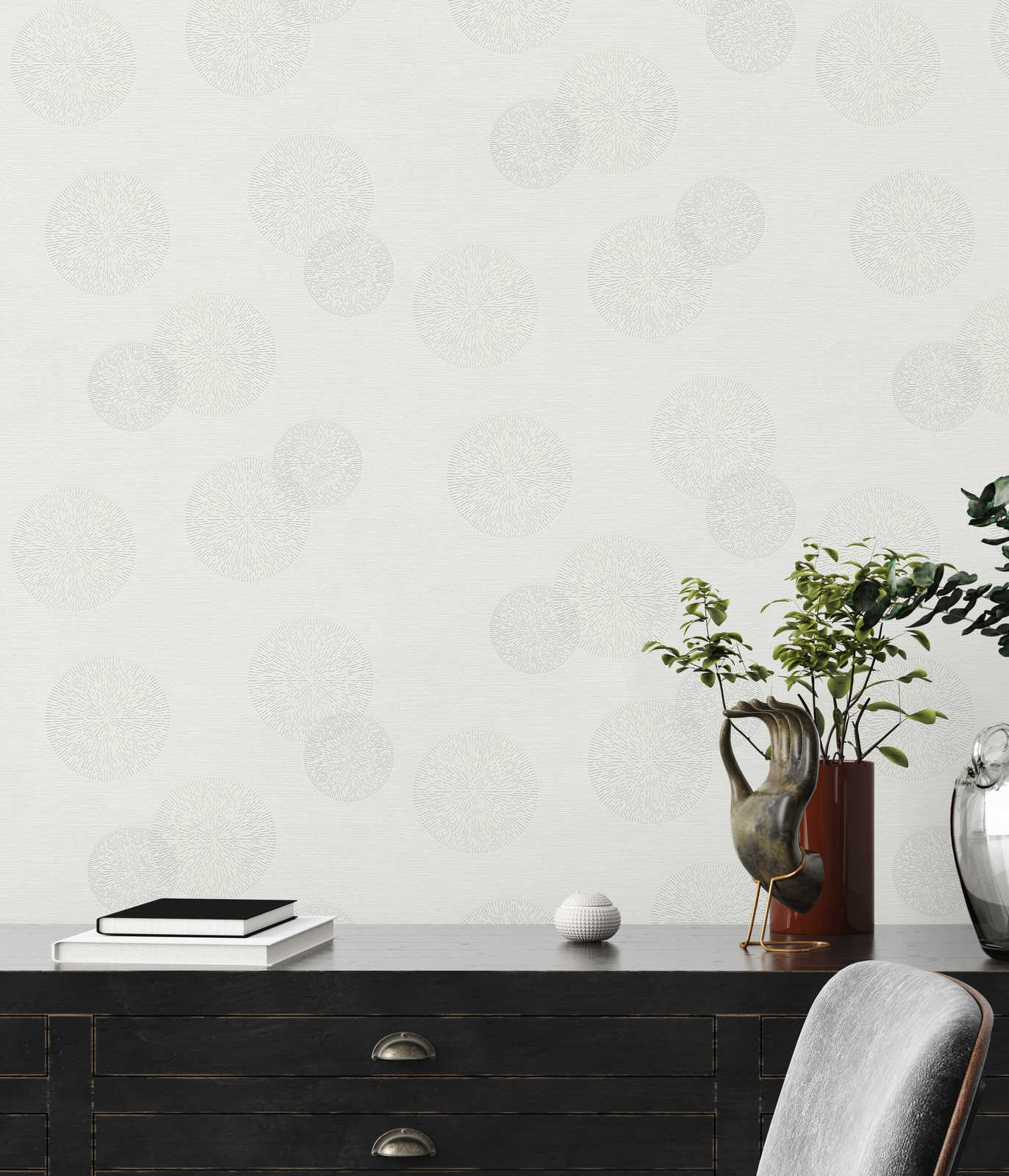             Textured wallpaper with modern circle pattern - white
        