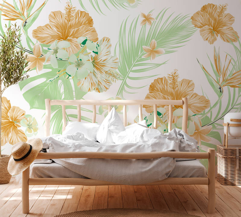             Tropical plants in pastel colours - white, green, yellow
        