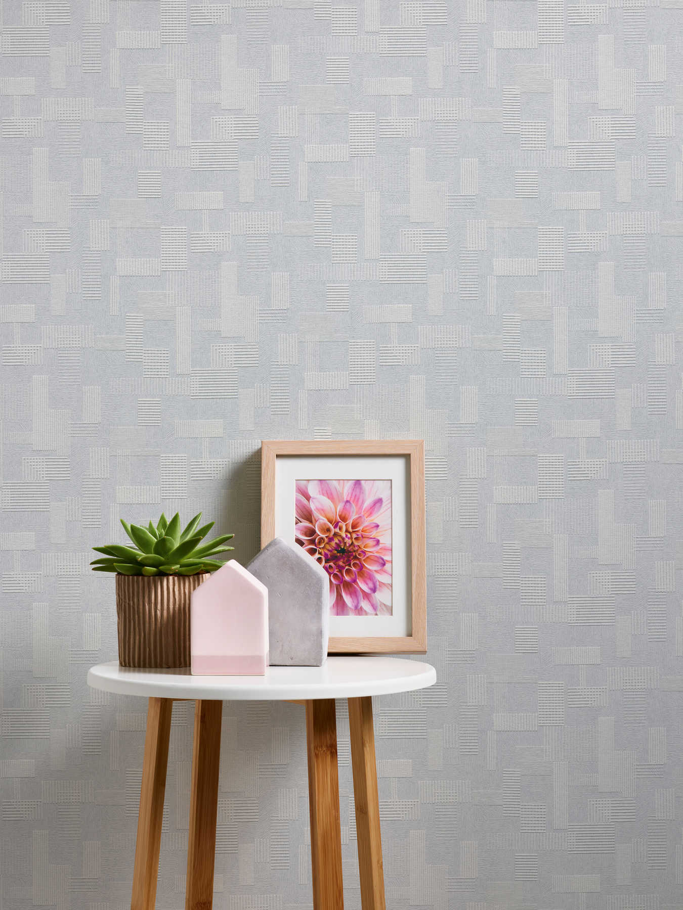             Retro wallpaper with geometric design and 3D effect - Paintable, White
        