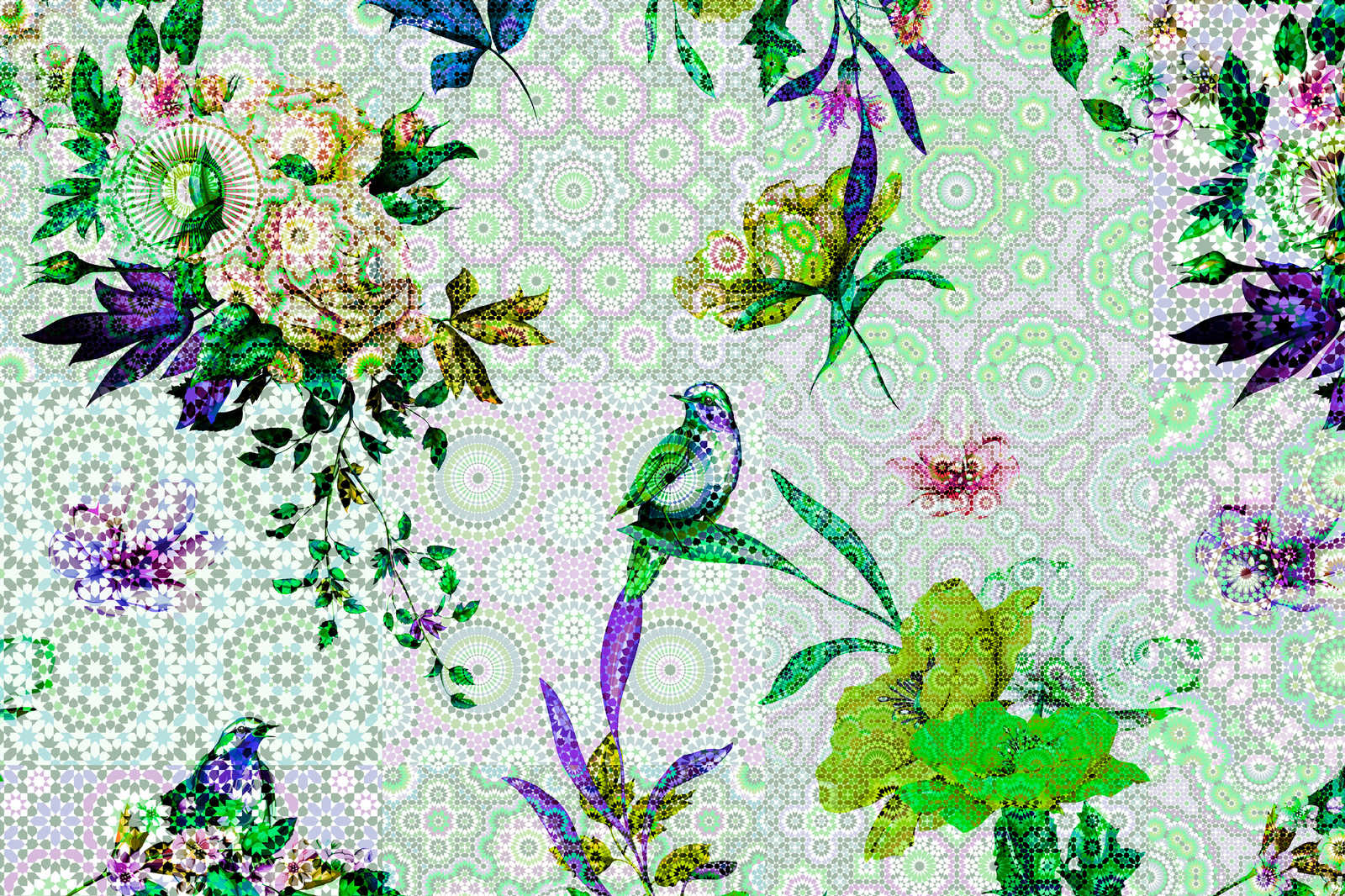             Quadro su tela con fiori e design moderno a mosaico - 0,90 m x 0,60 m
        