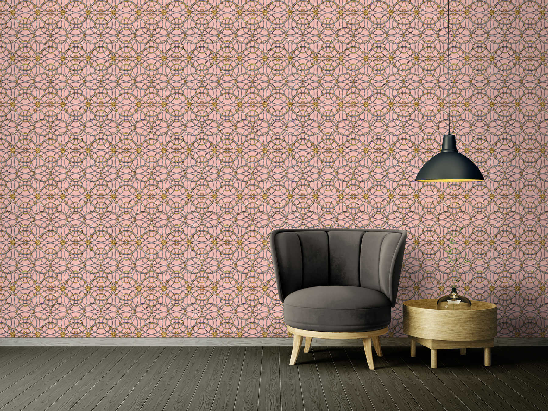             VERSACE Home wallpaper circle pattern and Medusa - silver, gold, pink
        