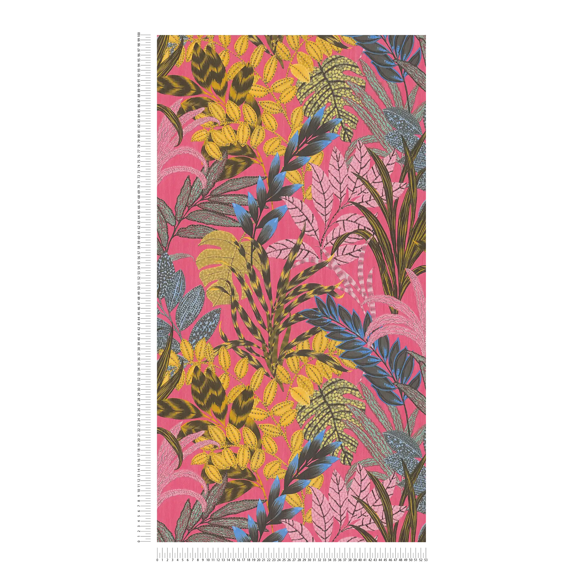             Papel pintado de tejido no tejido de colores con motivo de hojas y estructura en relieve - multicolor, amarillo, rosa
        