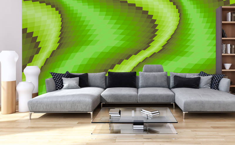             Papier peint panoramique insolite moderne, graphique & effet 3D - vert, noir
        