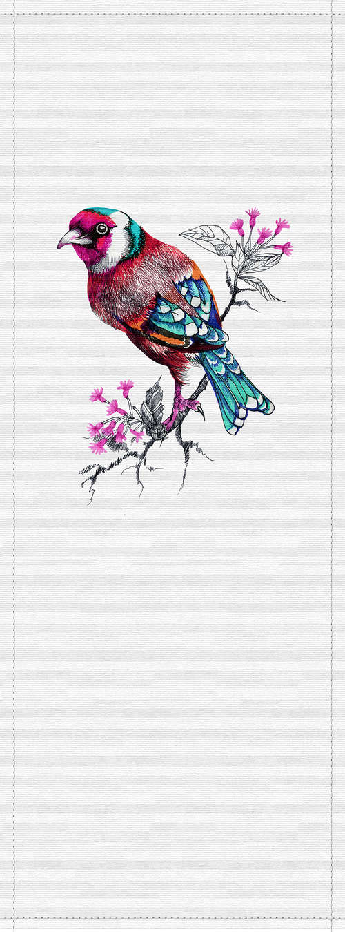             Spring panels 3 - photo wallpaper panel with colourful bird drawing - ribbed structure - grey, turquoise | matt smooth fleece
        