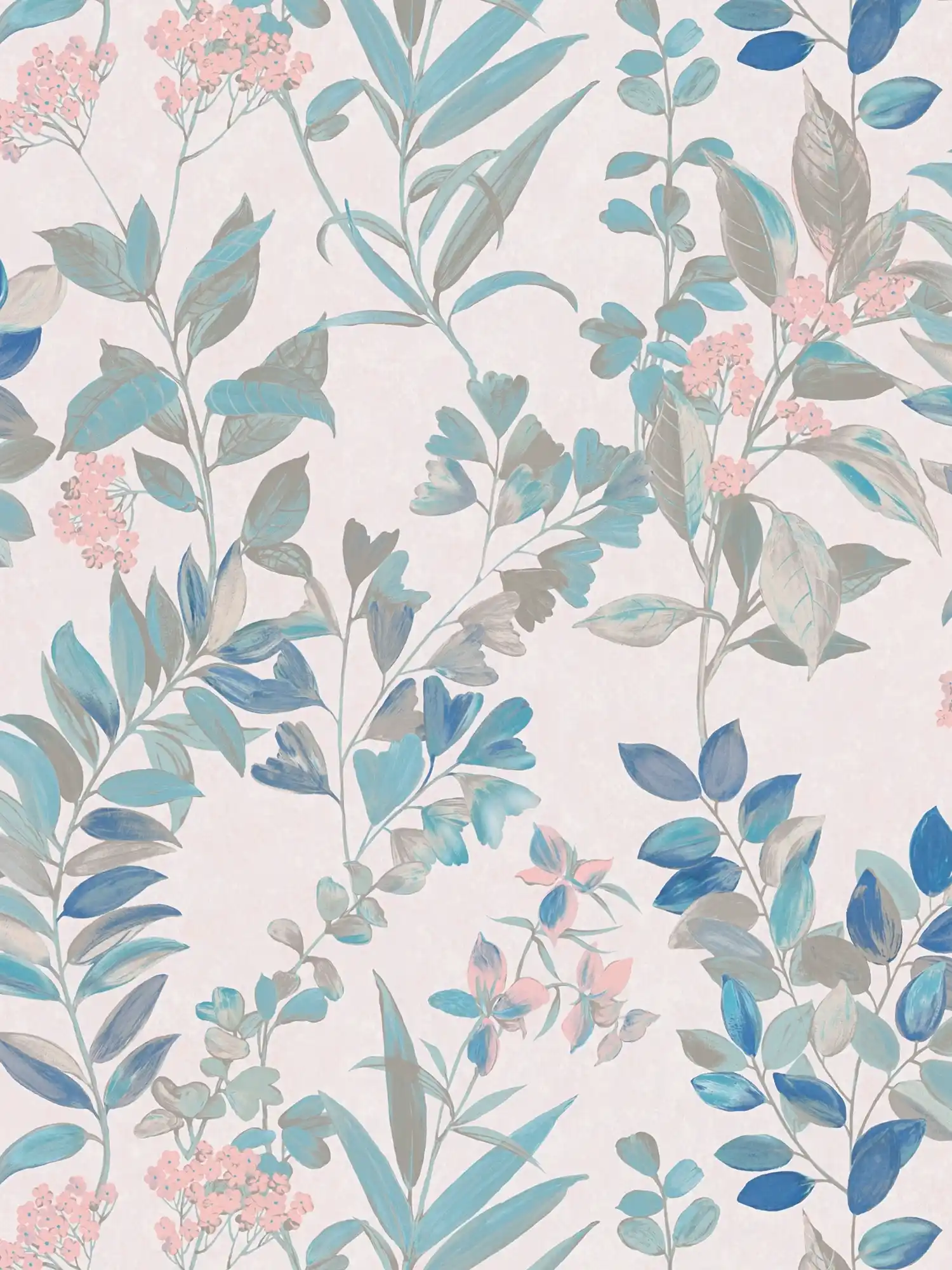 Floral wallpaper with floral pattern - multicoloured, white, turquoise
