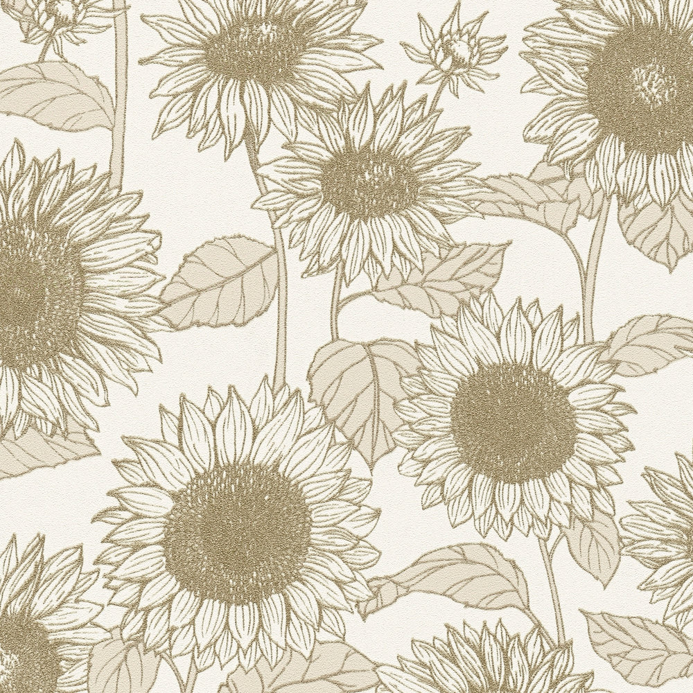             Wallpaper sunflowers with metallic effect - beige, white
        