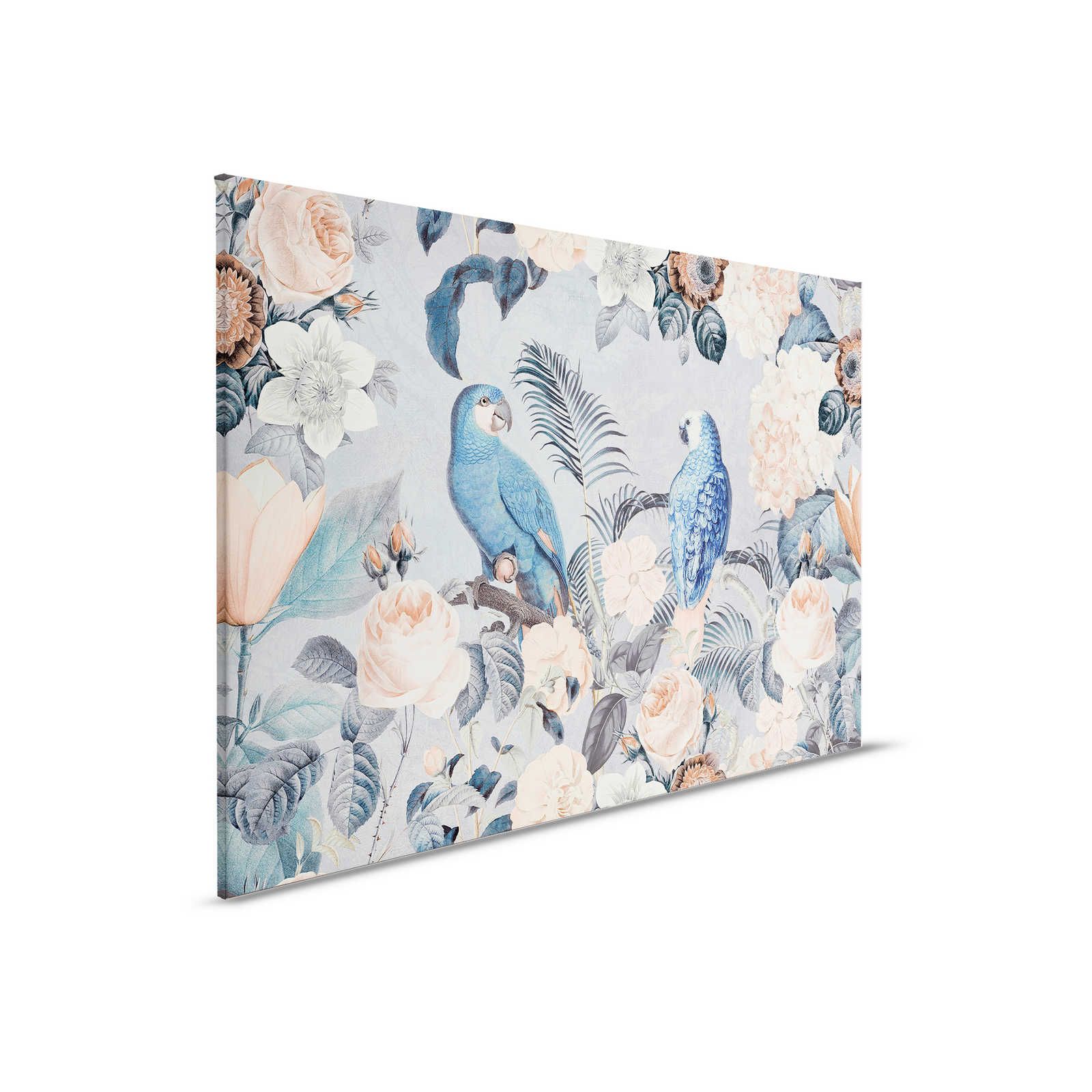 Tableau sur toile Perroquets Rendez-vous avec le design des fleurs - 0,90 m x 0,60 m

