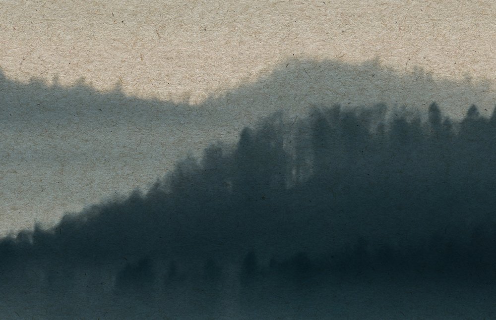             Horizon Panels 1 - Pannello di carta da parati con foto della foresta mistica - Texture cartone - Beige, Blu | Perla Materiali non tessuto liscio
        