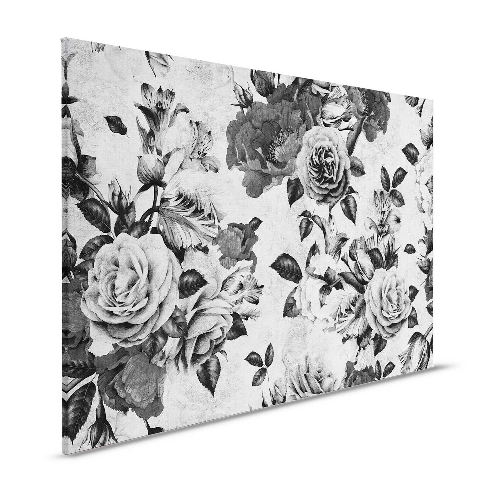Spanish rose 1 - toile de roses avec fleurs en noir et blanc - 1,20 m x 0,80 m
