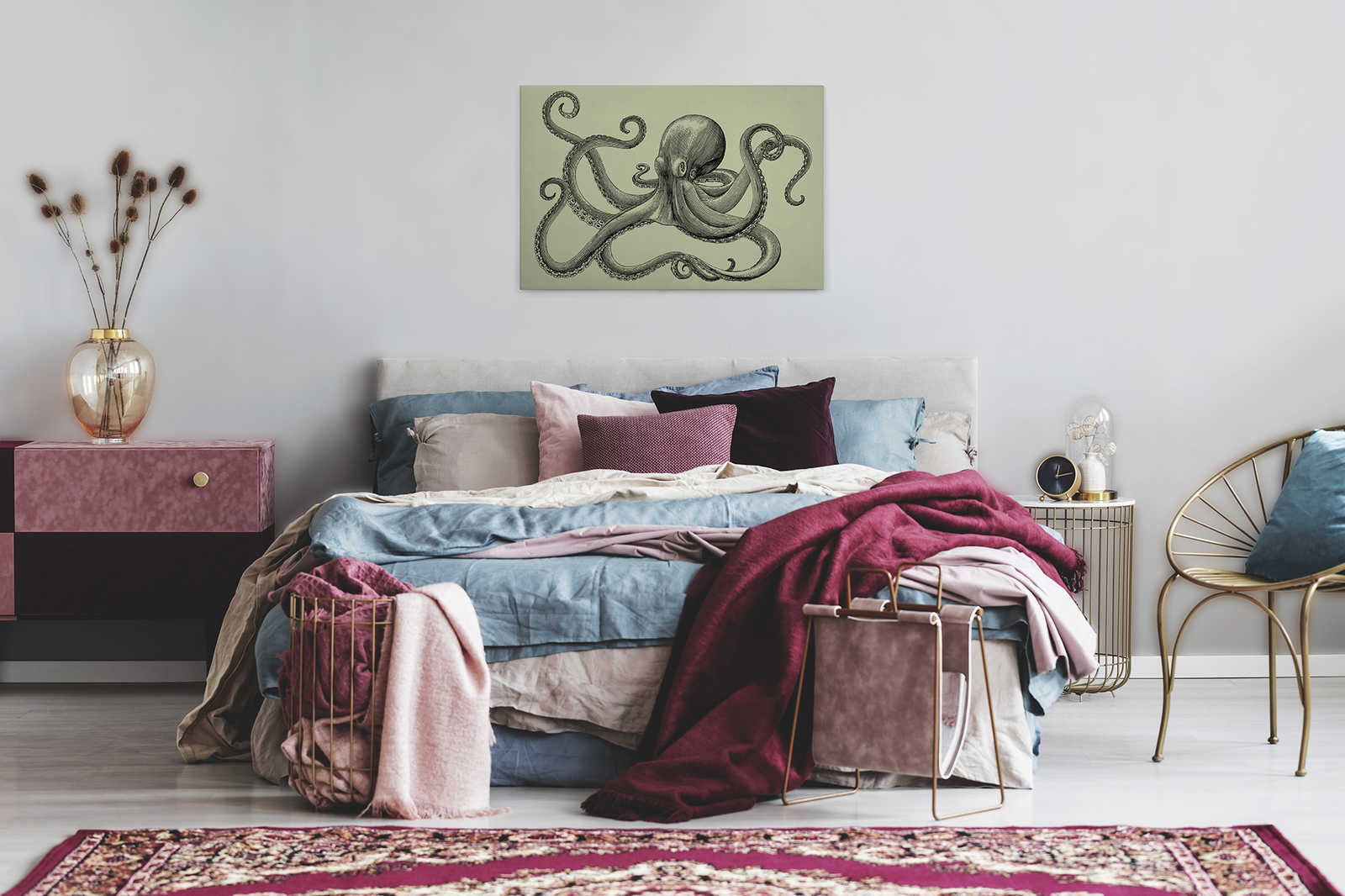             Jules 3 - Canvas schilderij Octopus in schetsstijl & vintage look - Kartonnen structuur - 0.90 m x 0.60 m
        