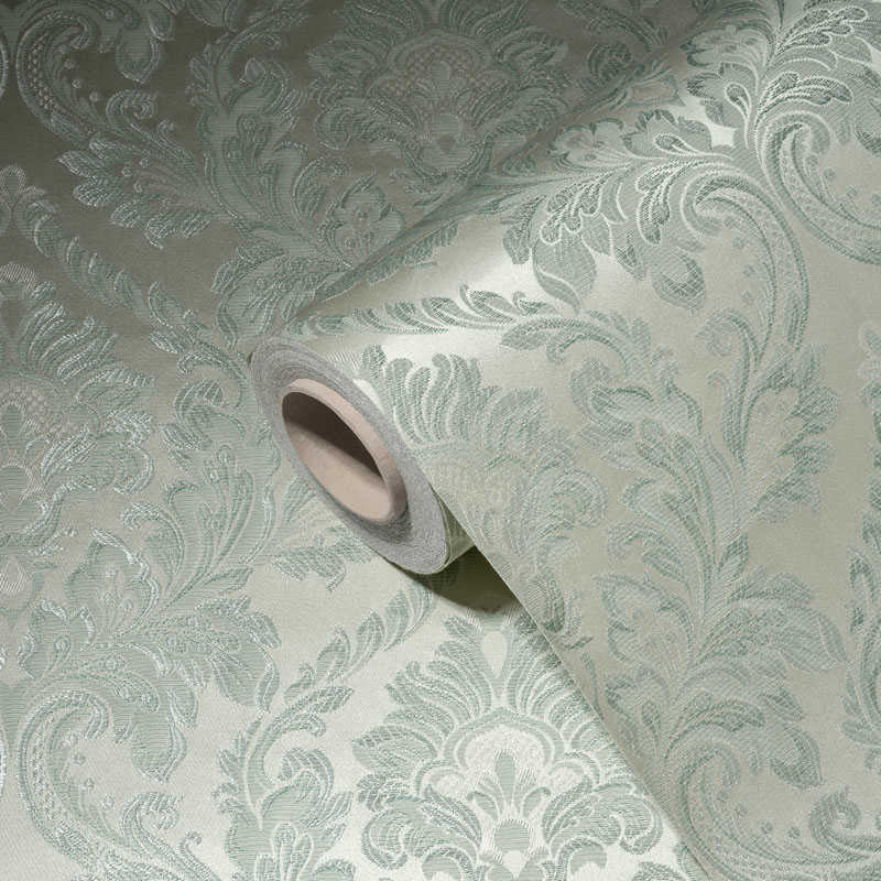             Metallic effect wallpaper with floral ornaments - green
        