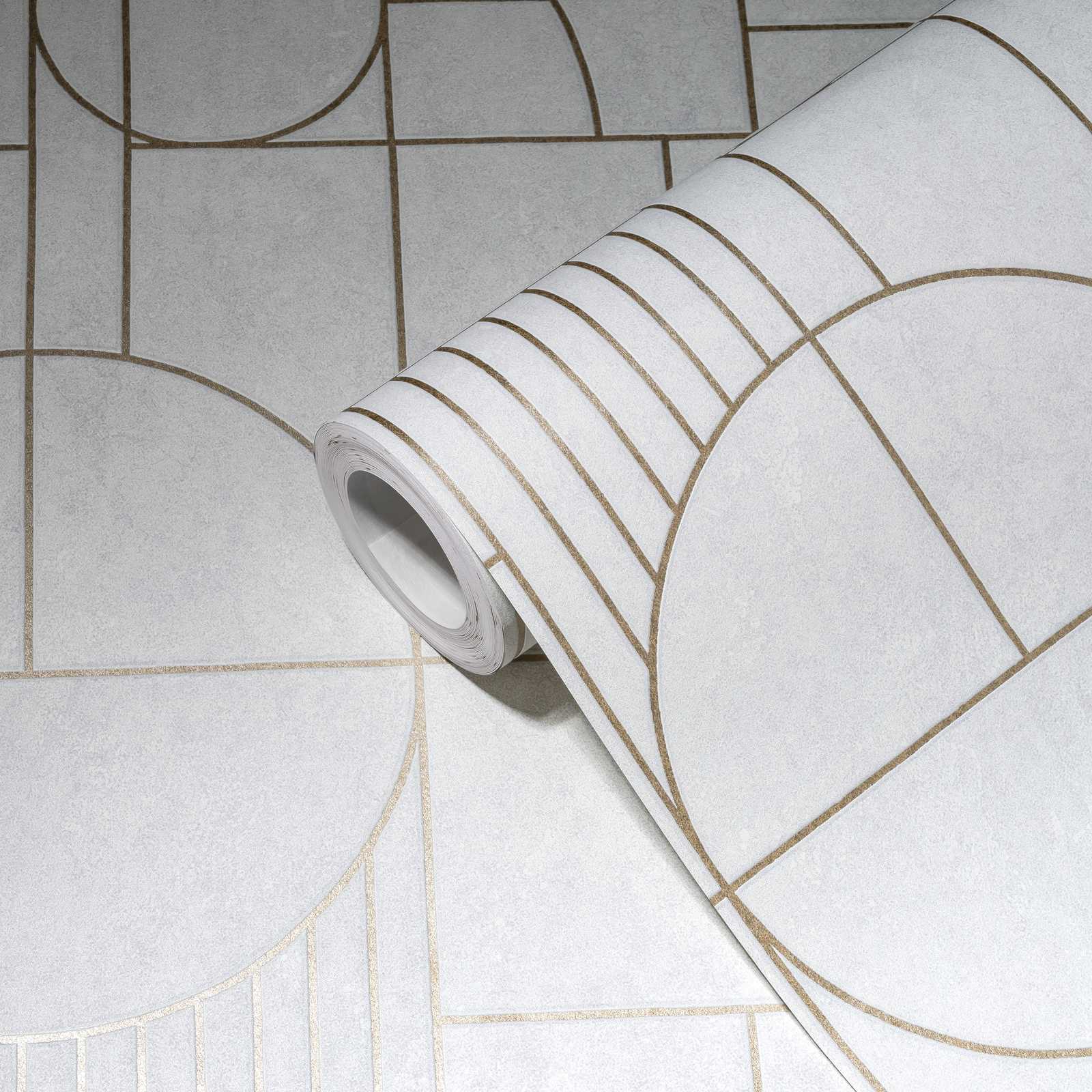             Carta da parati effetto piastrelle art déco design marmorizzato - metallizzato, bianco
        
