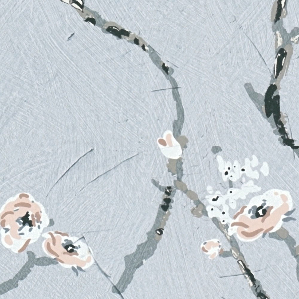             Papier peint fleurs de cerisier style japandi - gris, rose
        