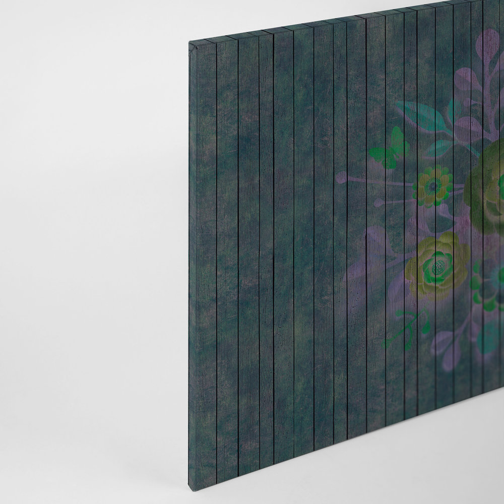             Sproeiboeket 2 - Canvas schilderij in houtpaneel structuur met bloemen op board muur - 0.90 m x 0.60 m
        