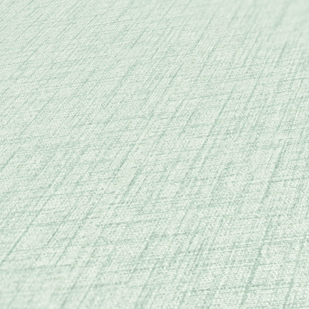             Papel pintado verde menta con estructura de lino textil - verde
        