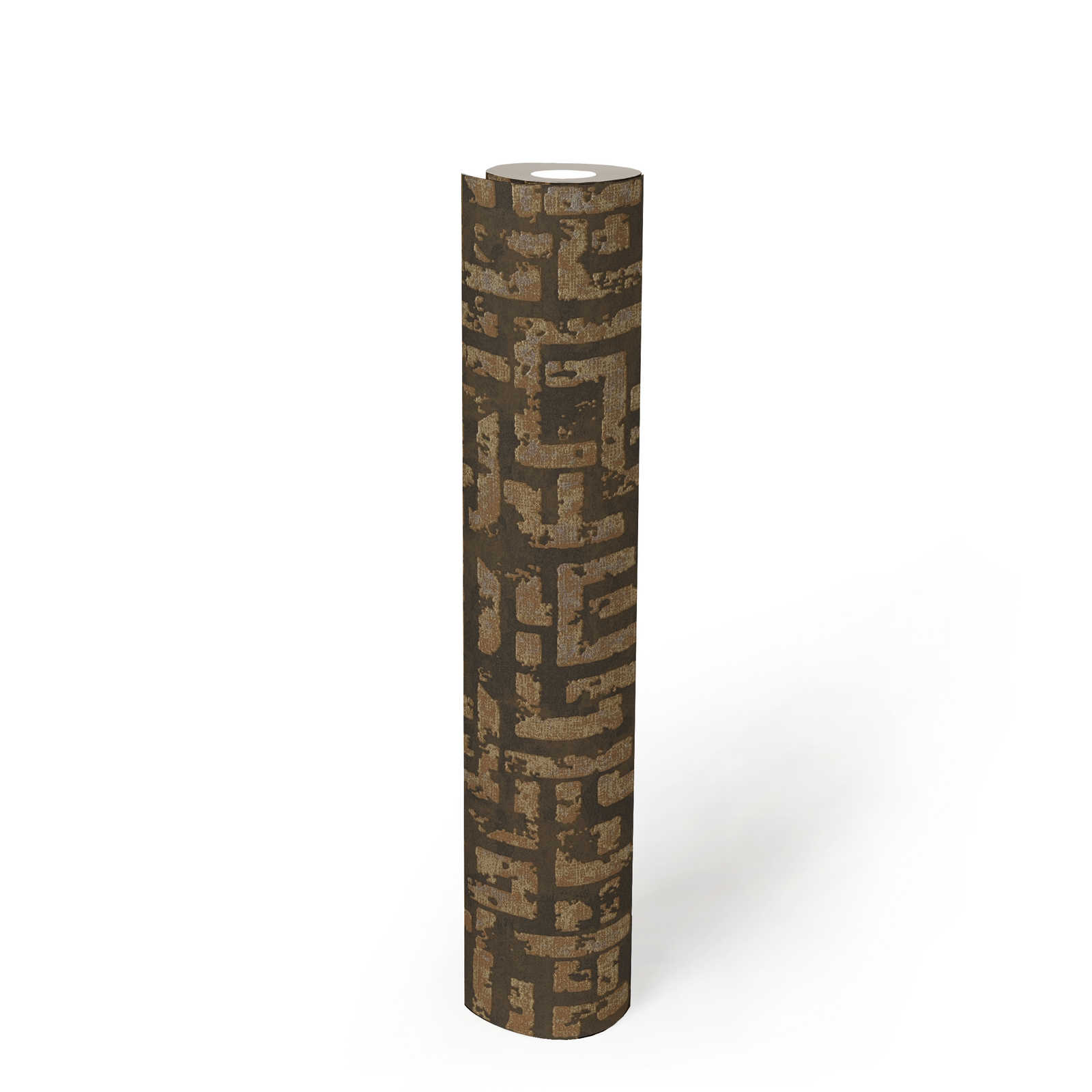             Ethno papier peint à motifs avec design usé & graphique en relief - marron, métallique
        
