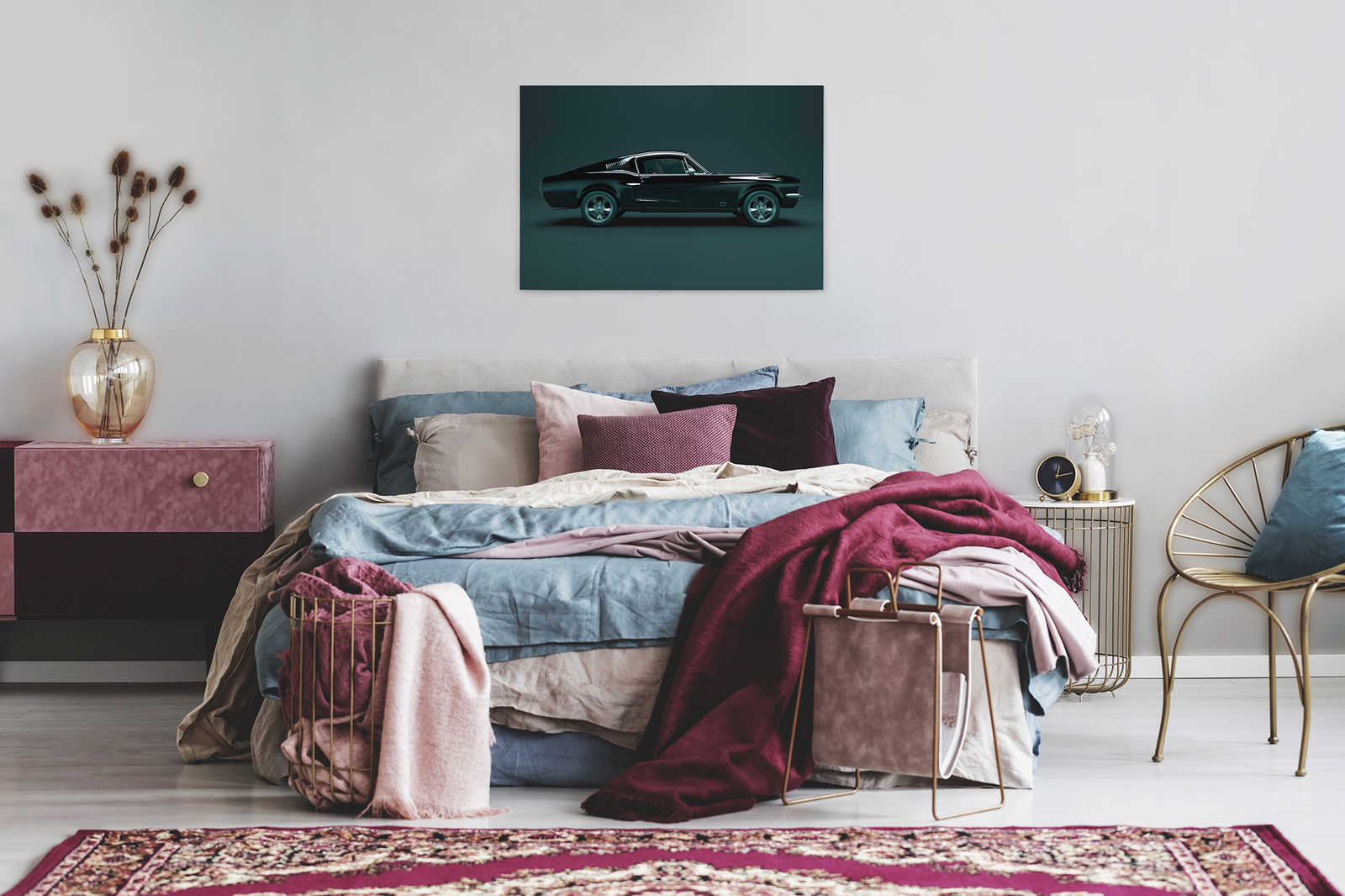             Mustang 1 - Canvas schilderij, zijaanzicht Mustang, vintage - 0.90 m x 0.60 m
        