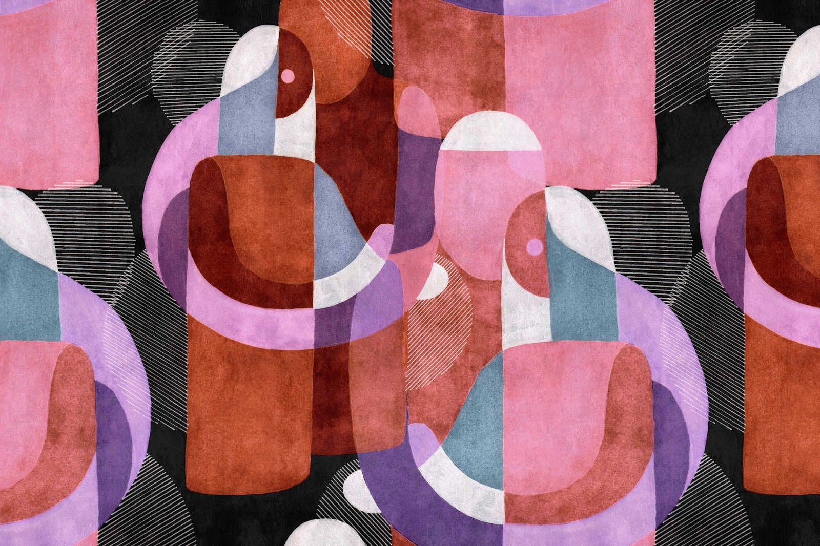             Meeting Place 2 - Quadro su tela con disegno etno astratto in nero e rosa - 0,90 m x 0,60 m
        