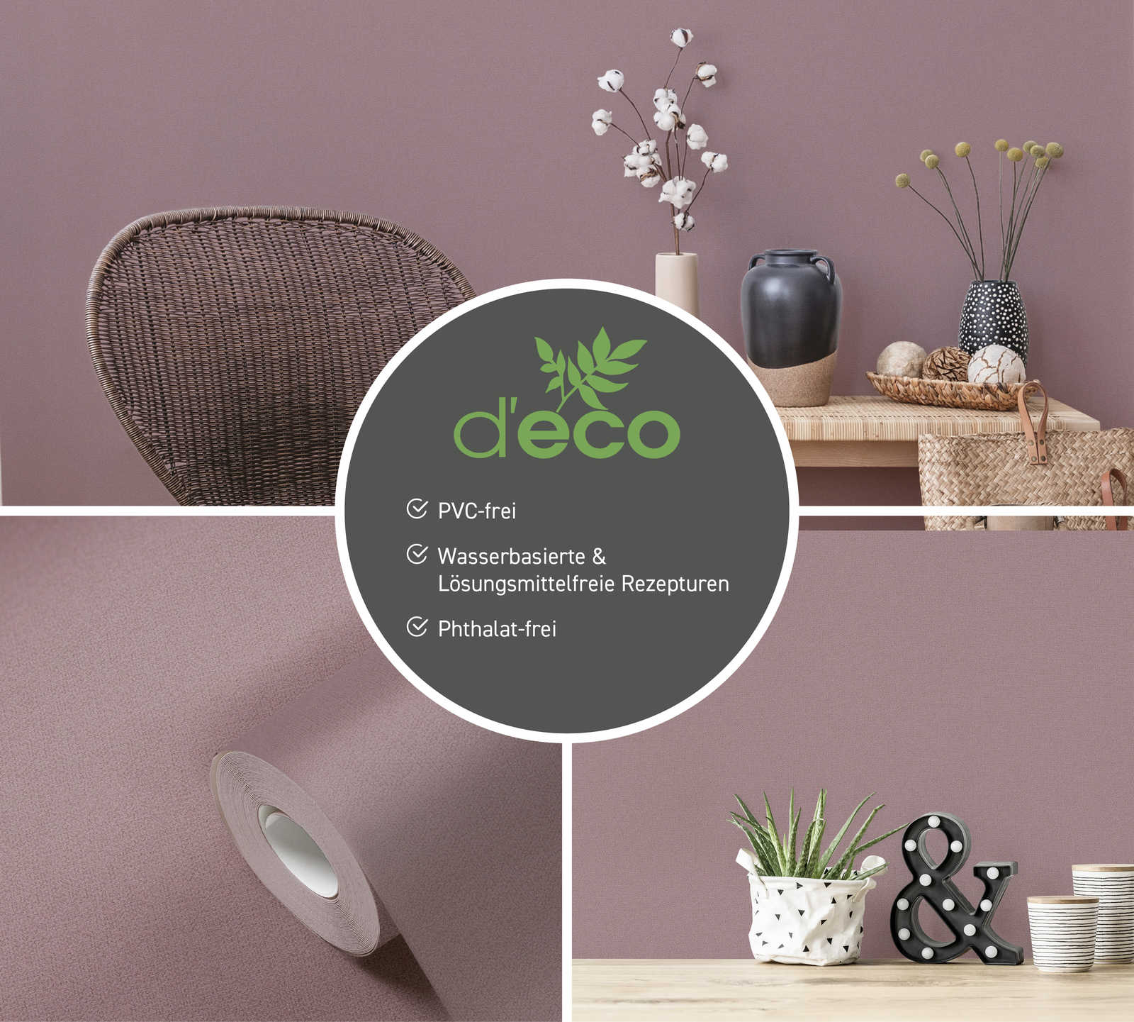             Plain non-woven wallpaper with textile look PVC-free - purple
        