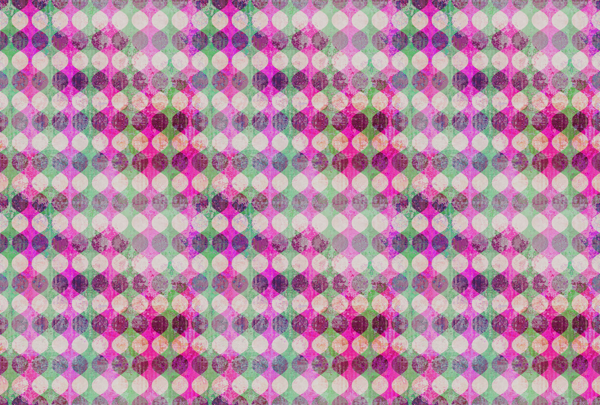            Garland 1 - Retro 70s Wallpaper - Groen, Roze | Pearl Smooth Vliesbehang
        