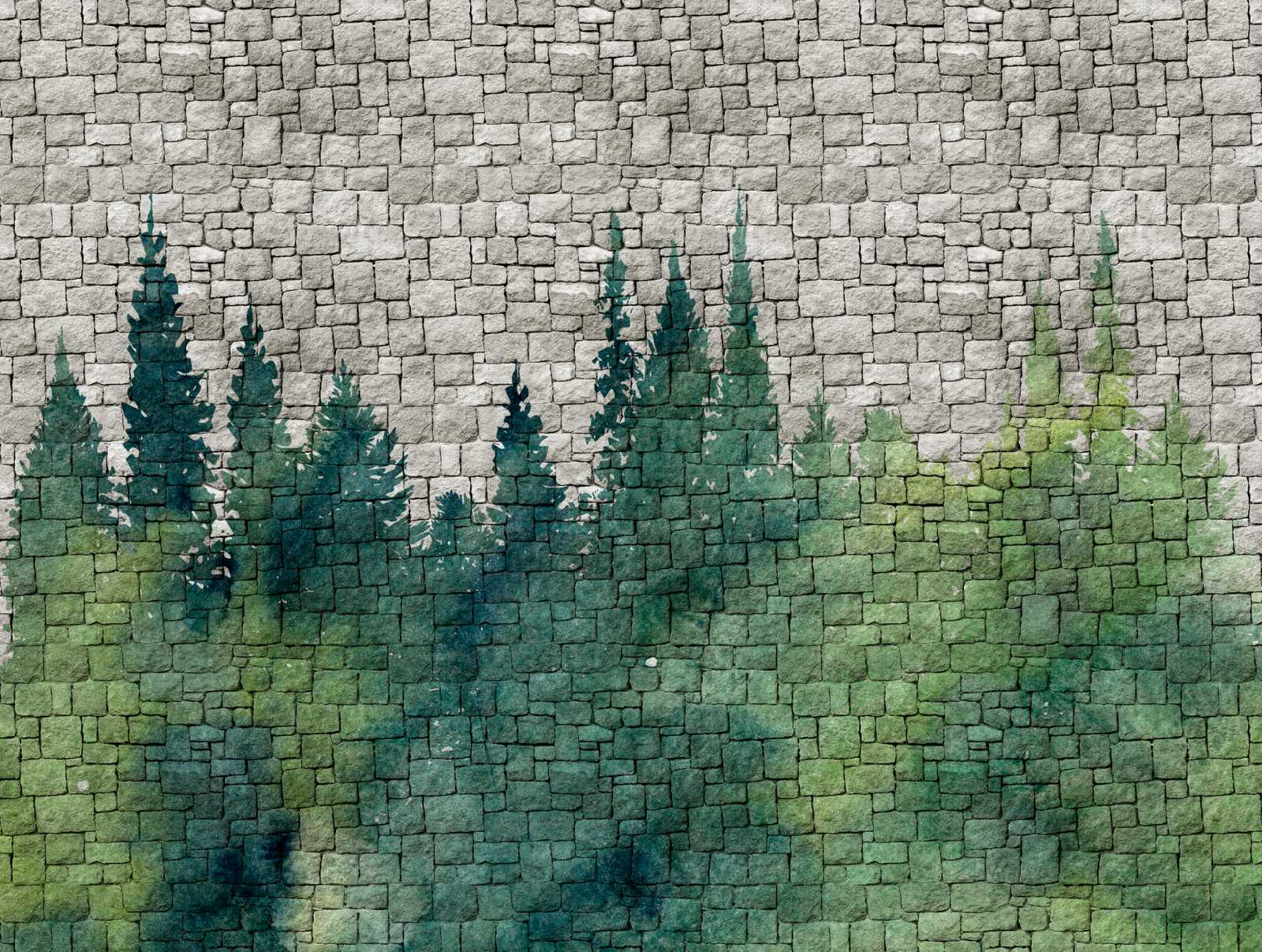             Nouveauté papier peint | papier peint à motifs mur de pierre motif & aquarelle forêt
        