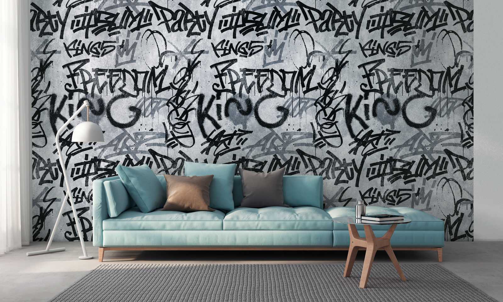             Papel pintado novedad | papel pintado motivo graffiti y diseño concreto, gris y urbano
        