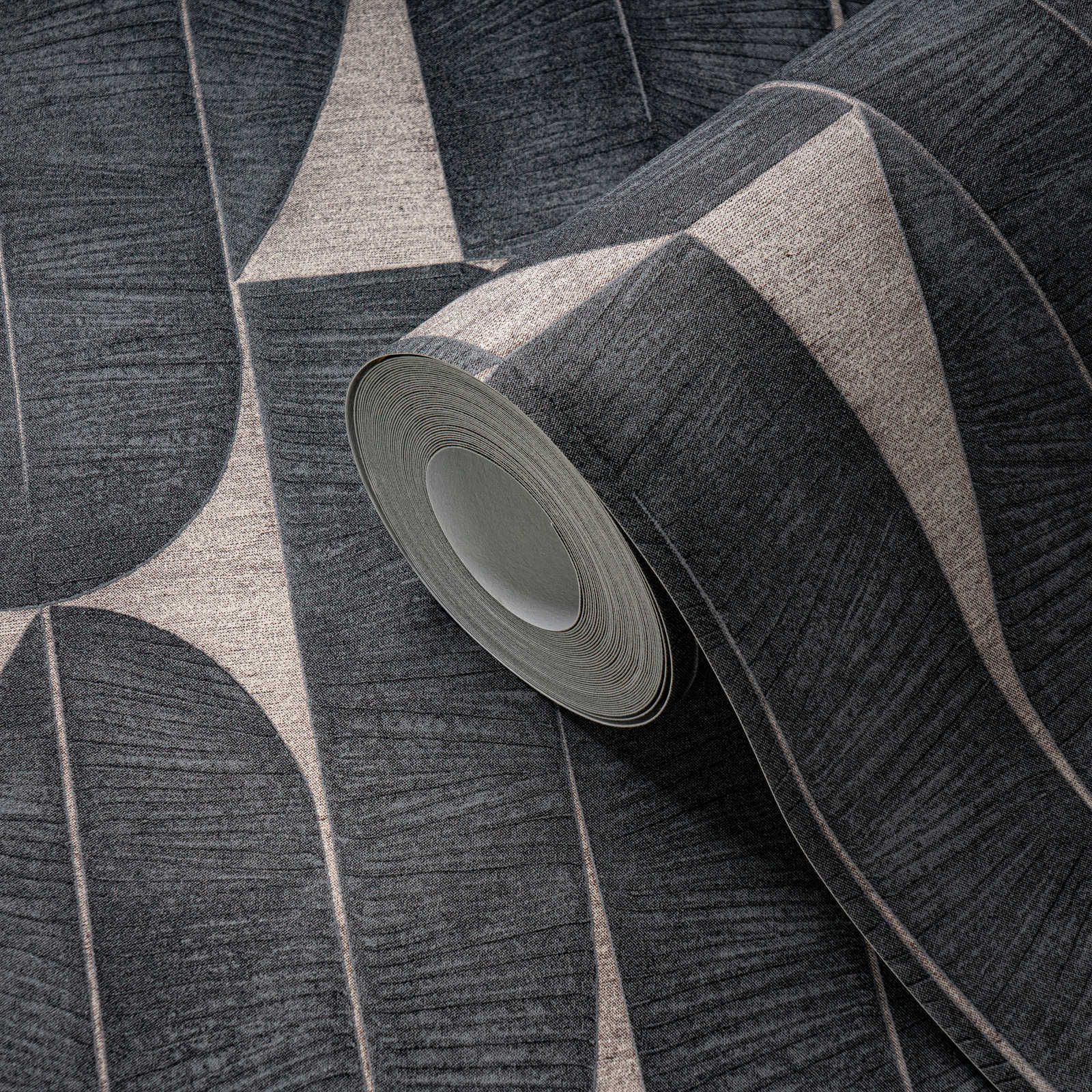             Papel pintado no tejido con motivos geométricos en forma de hoja - beige, negro
        