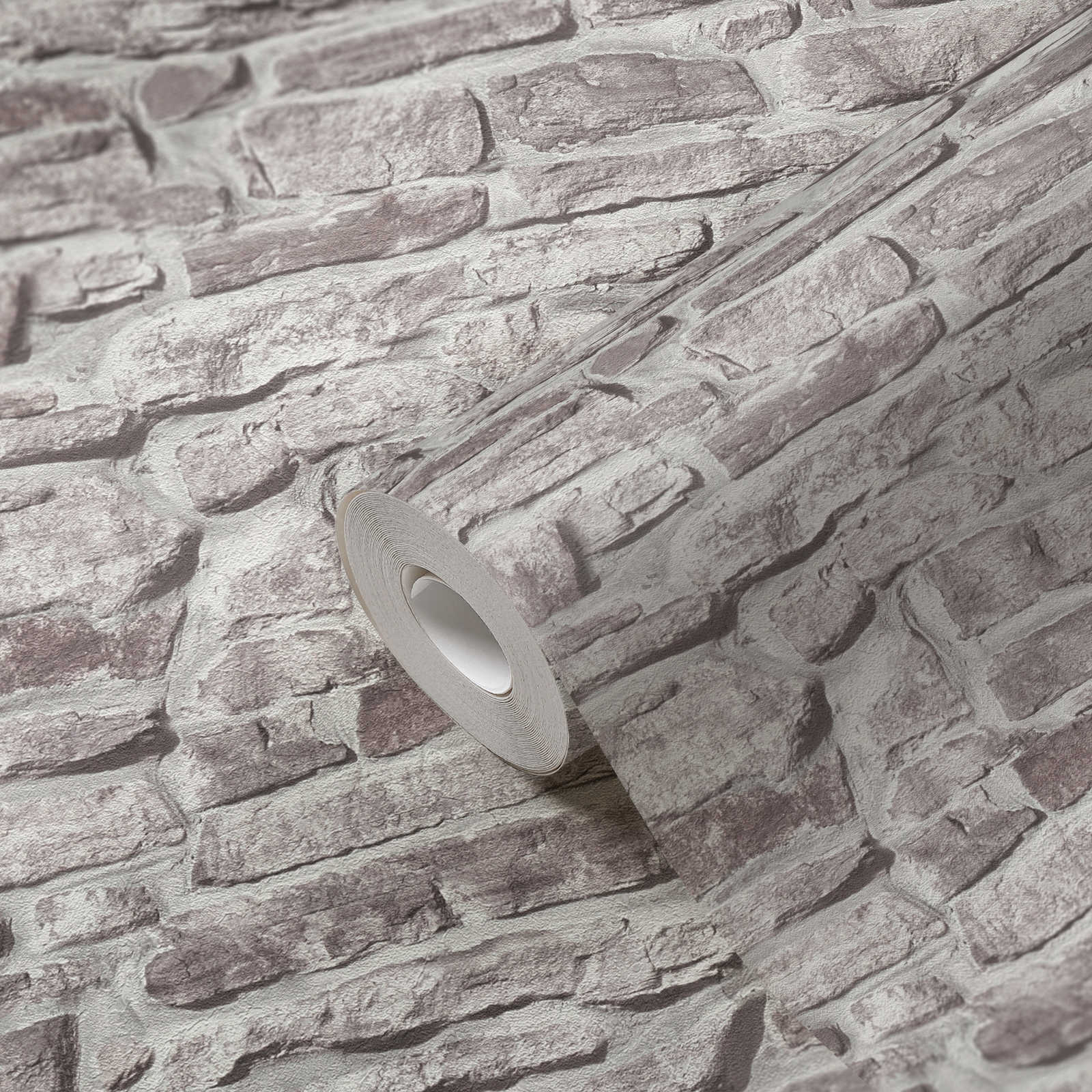             Papel pintado tejido-no tejido aspecto piedra pared natural - gris, gris, blanco
        