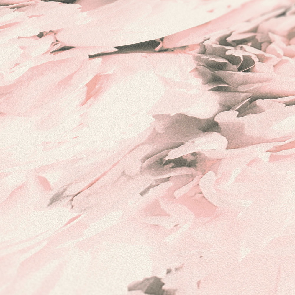             Papel pintado floral rosas con efecto brillo - rosa, crema
        