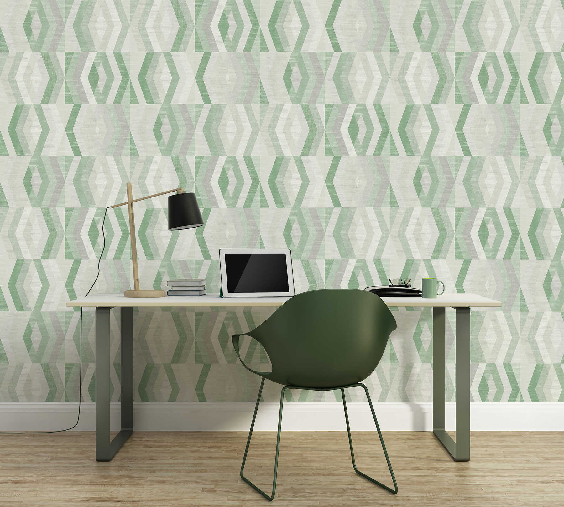             Wallpaper Scandinavian style with geometric pattern - green, grey
        