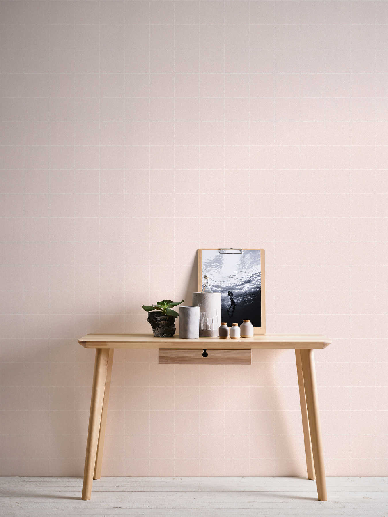             Textile optic checkered wallpaper, textured - pink, white, cream
        