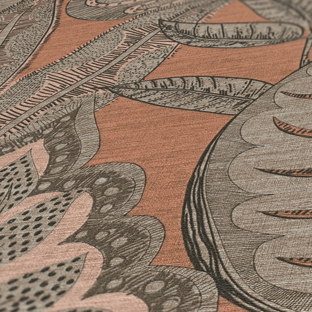             Papel pintado no tejido de diseño gráfico floral con estructura ligera, mate - rosa, gris, topo
        