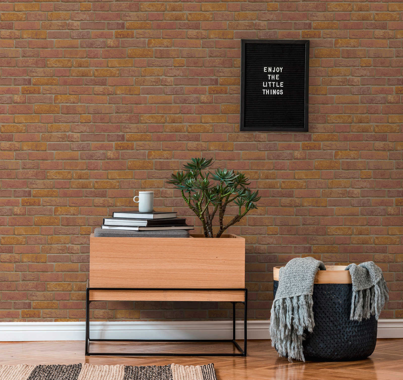             Brick wallpaper with 3D masonry look - red, brown
        