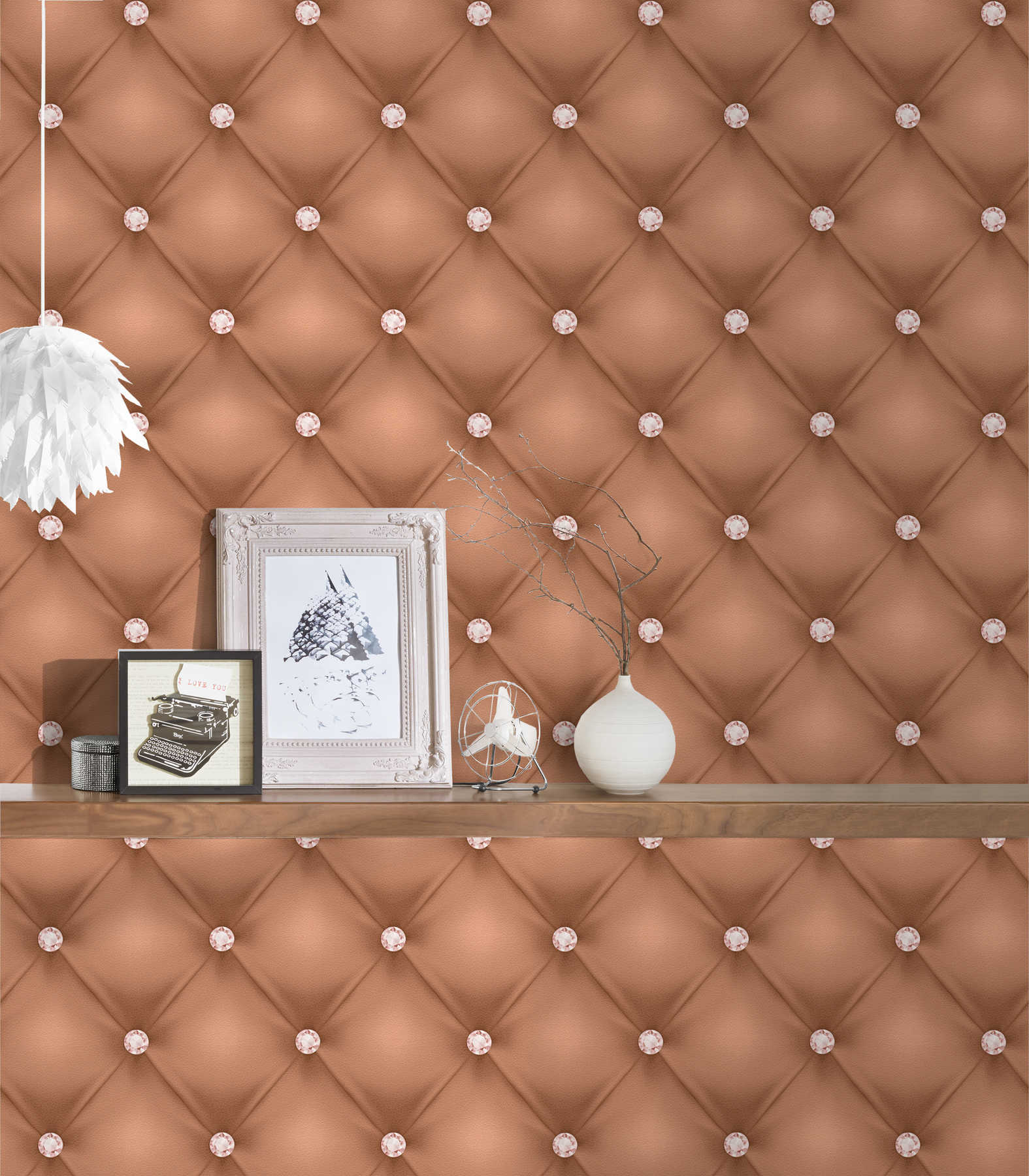             Non-woven wallpaper copper cushion with diamonds - metallic
        