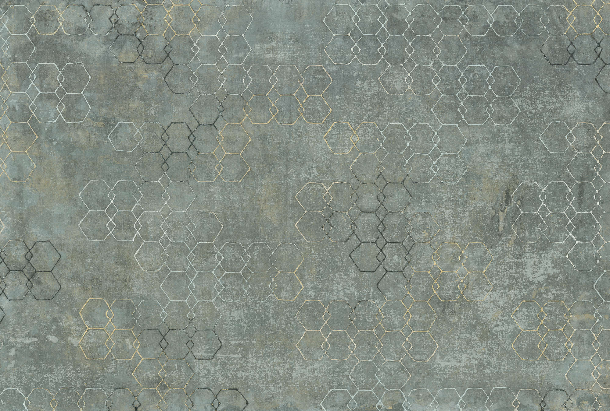             Photo wallpaper concrete look hexagon design & industrial look - grey, white, gold
        