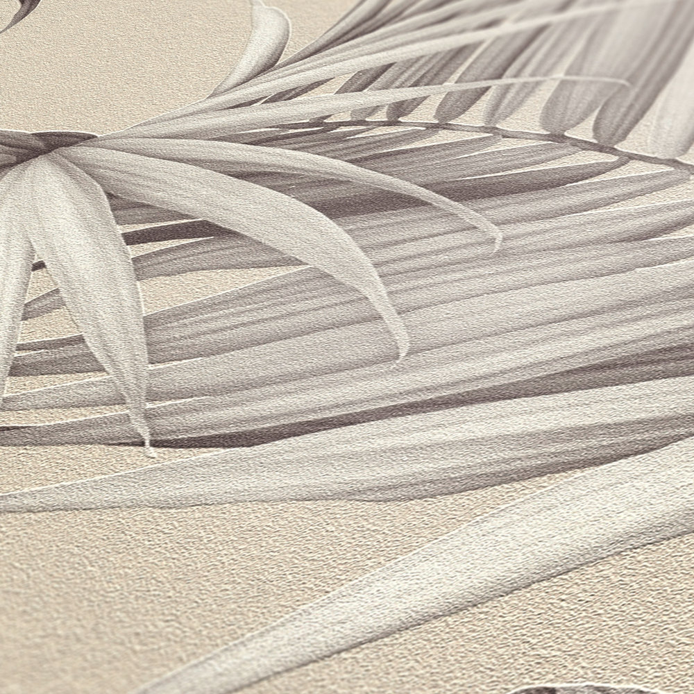             Papel pintado de hojas de palmera con efecto de estructura - beige, gris
        