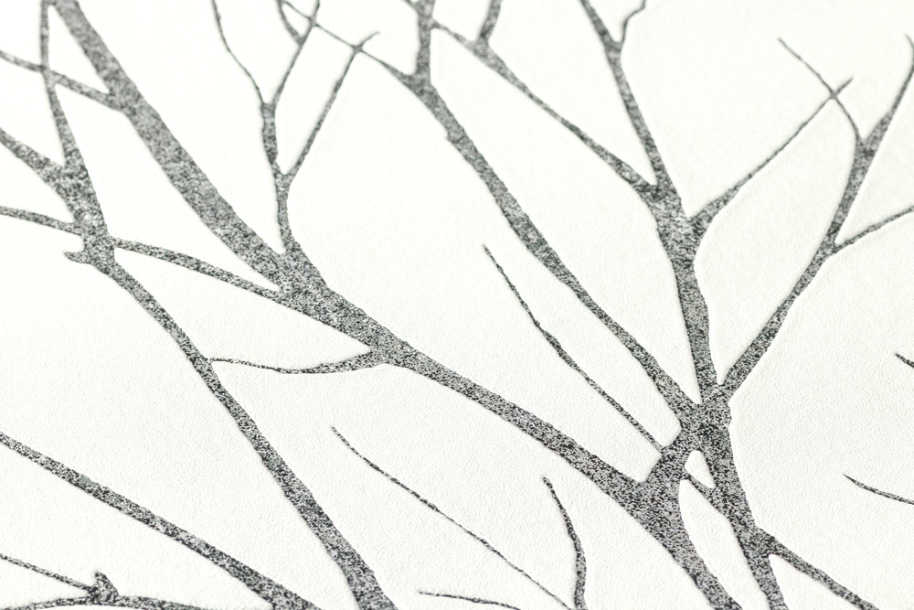             Papier peint intissé motif arbre & effet métallique - gris, noir, blanc
        