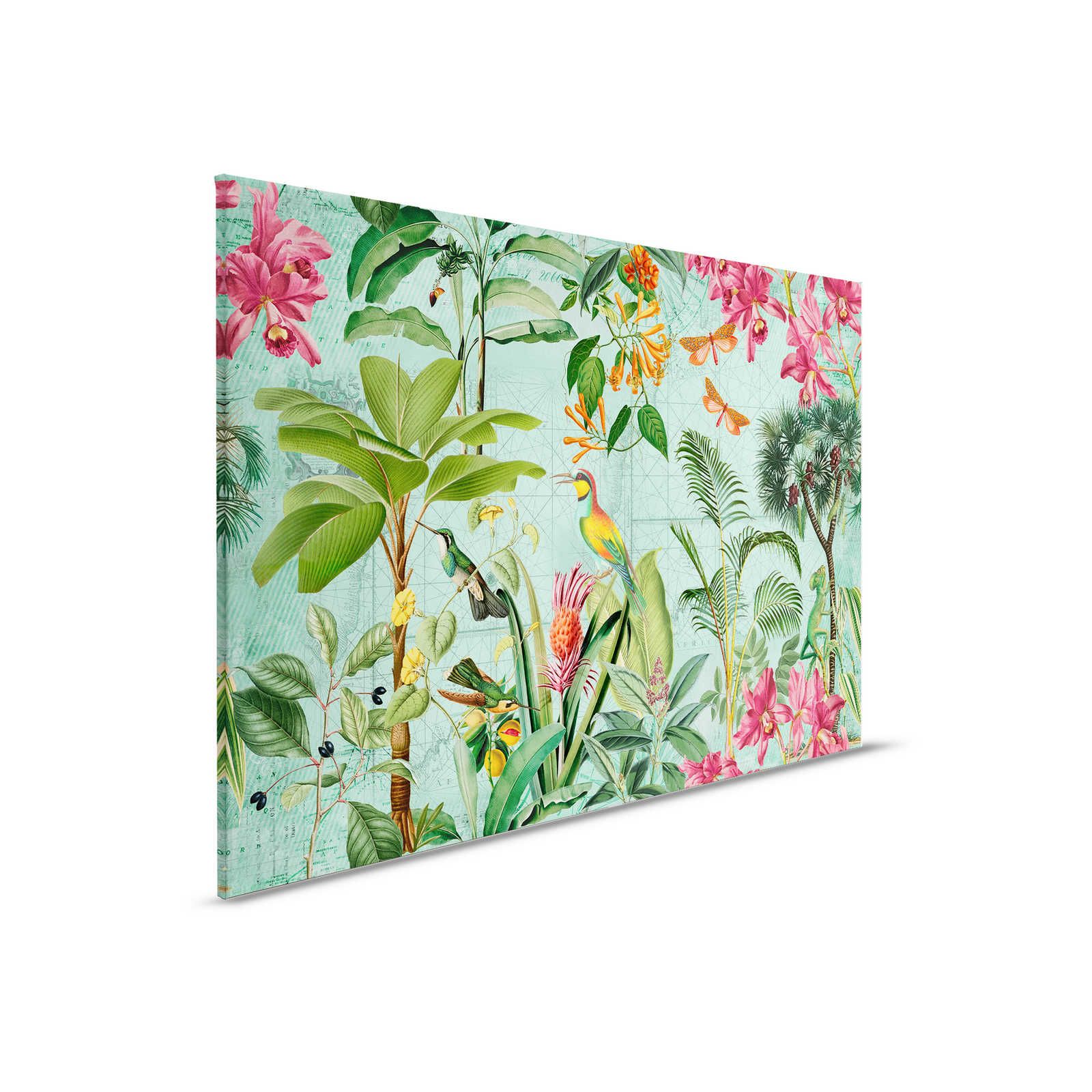 Colourful Jungle Canvas Painting with Trees, Flowers & Animals - 0.90 m x 0.60 m
