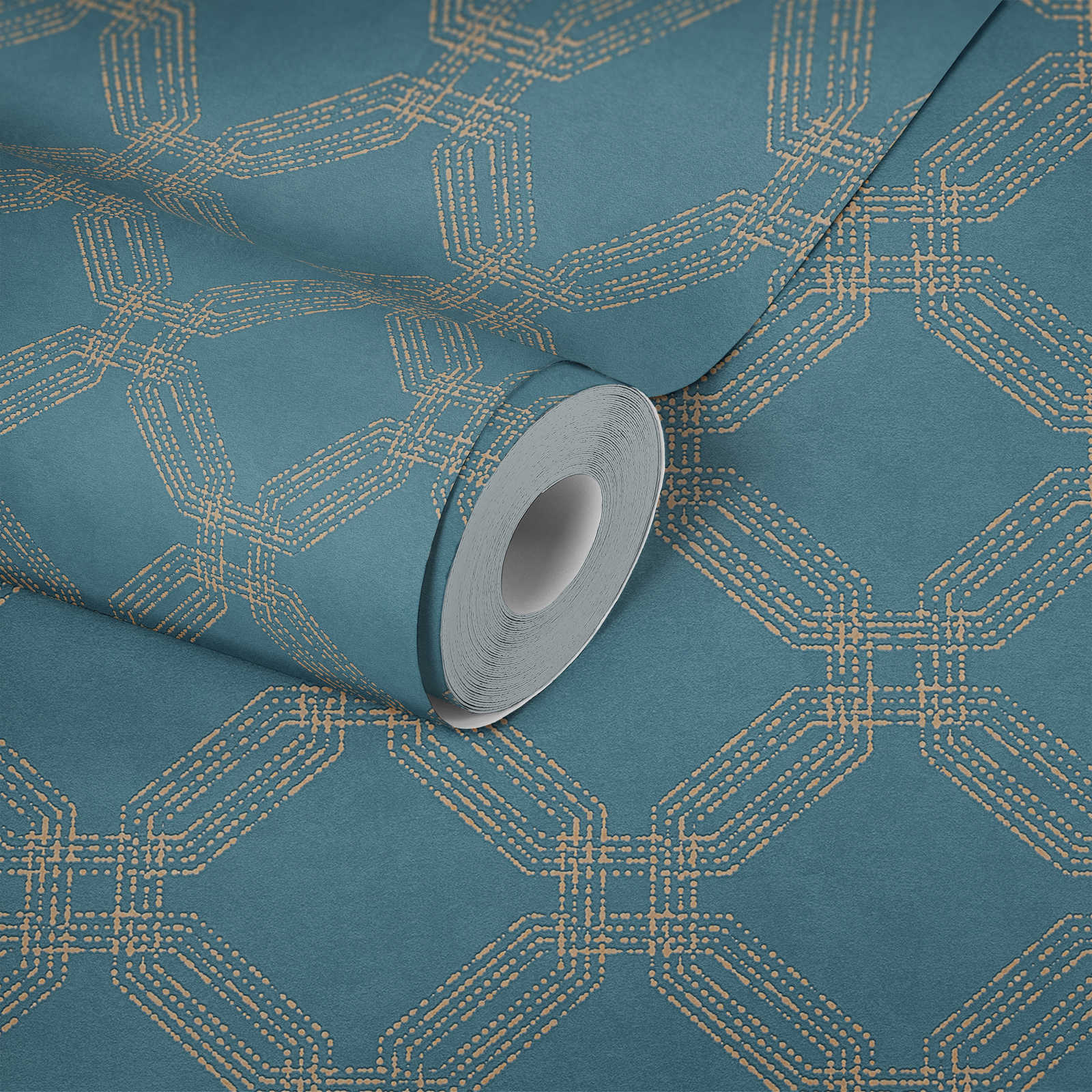             Wallpaper with diamond look, textured - blue, gold
        