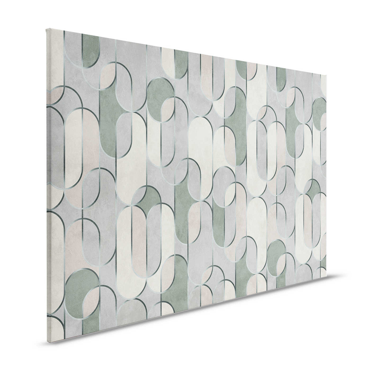 Ritz 2 - Canvas painting Retro Style, Grey & Green with Metallic Details - 1.20 m x 0.80 m
