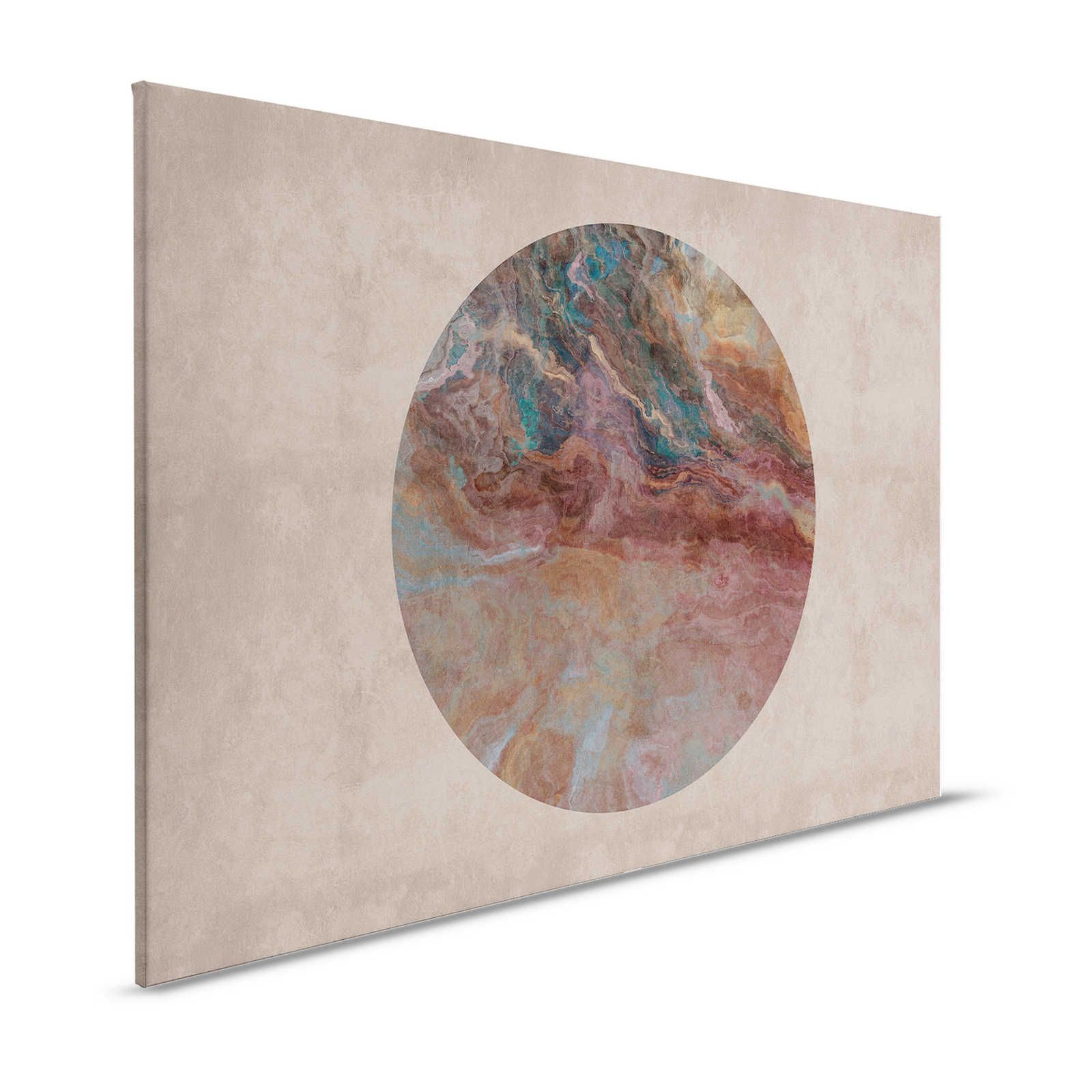 Jupiter 2 - Canvas painting colourful marble circle & plaster look - 1,20 m x 0,80 m
