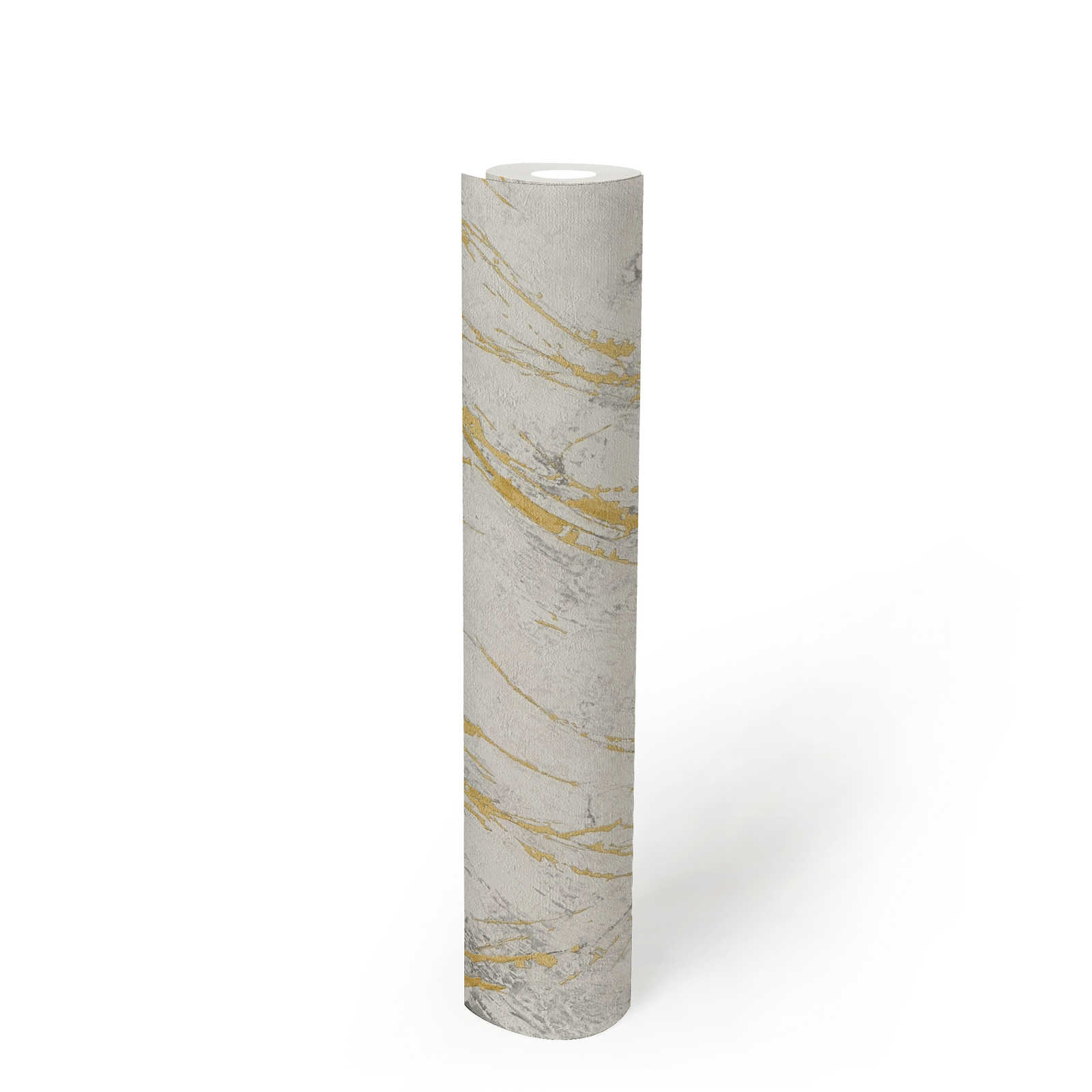             Goud marmer behang met metalen structuur ontwerp - wit, metallic
        
